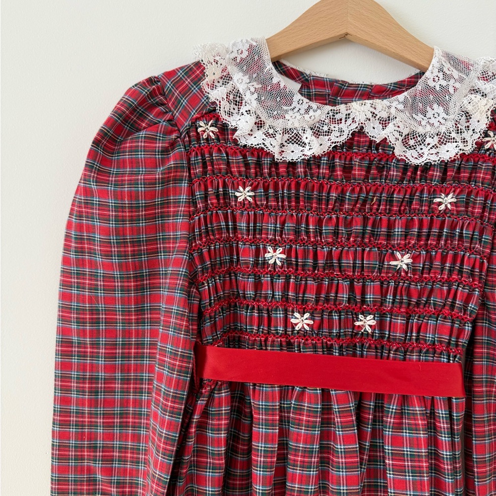 Vintage girls tartan dress with smocking